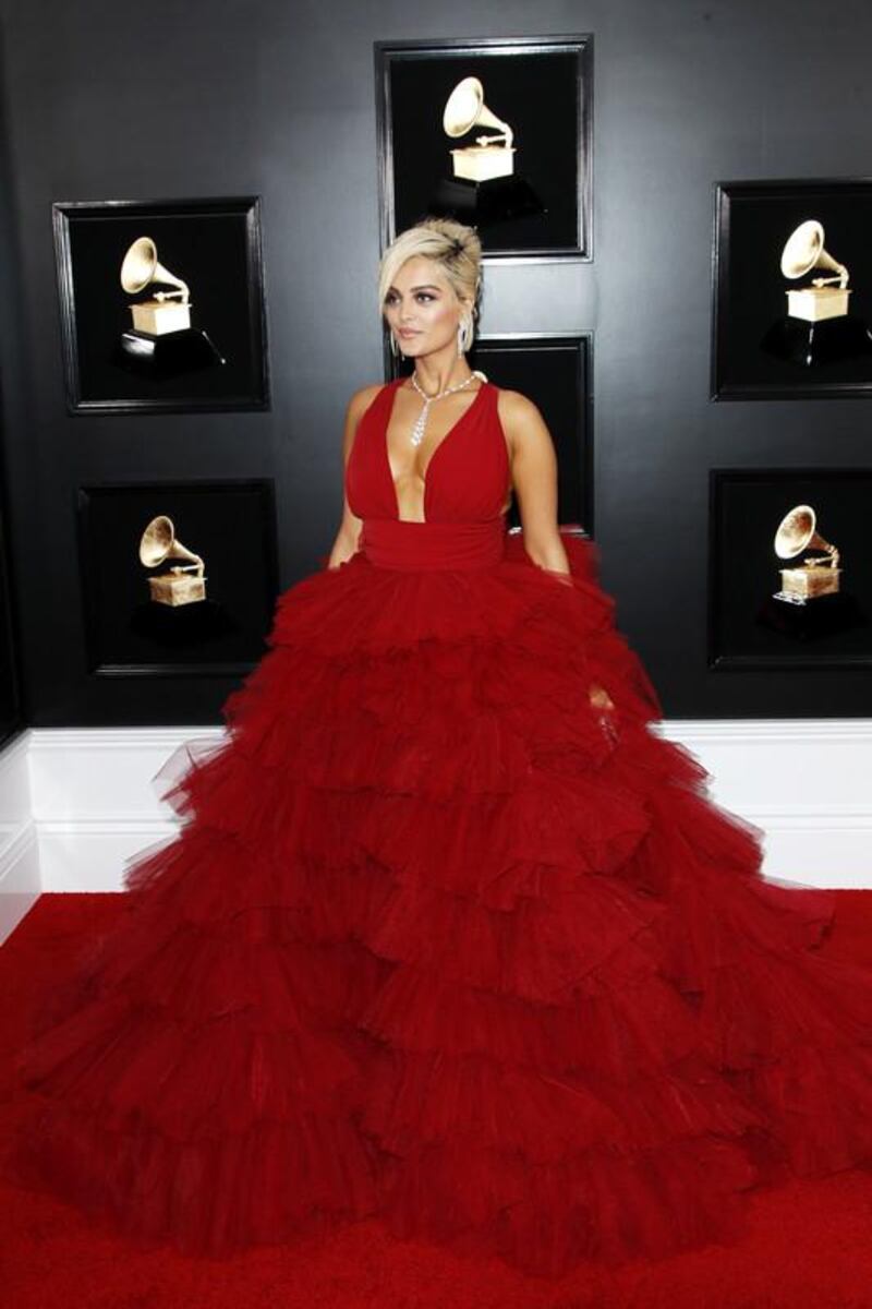 epa07360974 Bebe Rexha arrives for the 61st annual Grammy Awards ceremony at the Staples Center in Los Angeles, California, USA, 10 February 2019.  EPA-EFE/NINA PROMMER