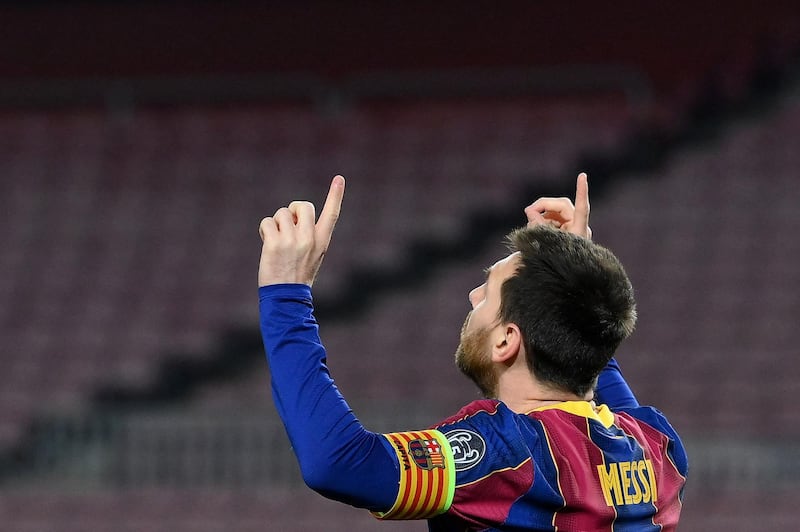 Lionel Messi celebrates after giving Barca the lead. AFP
