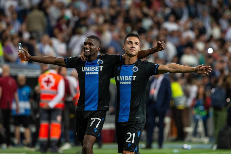 Club Brugge's players react after the UEFA Champions League group A match between Real Madrid and Club Brugge at Santiago Bernabeu in Madrid, Spain.  EPA