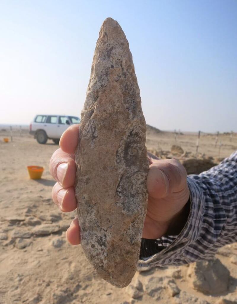 Flint spear found in Room 2 at site MR11, Marawah Island.