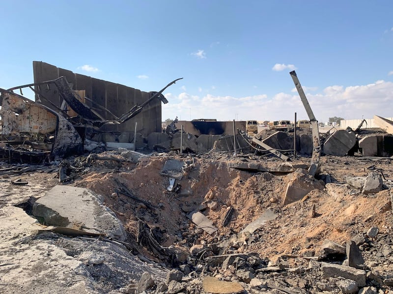 A picture taken on January 13, 2020 during a press tour organised by the US-led coalition fighting the remnants of the Islamic State group, shows a view of the damage at Ain al-Asad military airbase housing US and other foreign troops in the western Iraqi province of Anbar. - Iran last week launched a wave of missiles at the sprawling Ain al-Asad airbase in western Iraq and a base in Arbil, capital of Iraq's autonomous Kurdish region, both hosting US and other foreign troops, in retaliation for the US killing top Iranian general Qasem Soleimani in a drone strike in Baghdad on January 3. (Photo by Ayman HENNA / AFP)