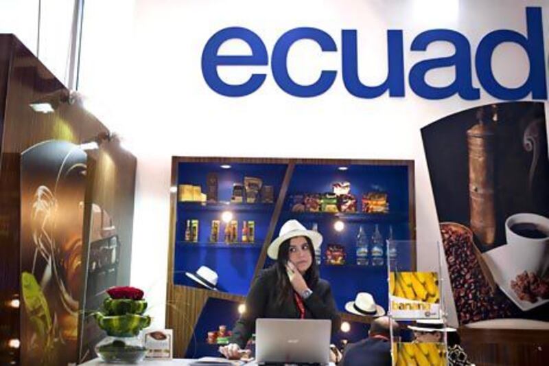 The Ecuador display at the Gulfood 2013 exhibition, which began yesterday in Dubai World Trade Centre. Razan Alzayani / The National