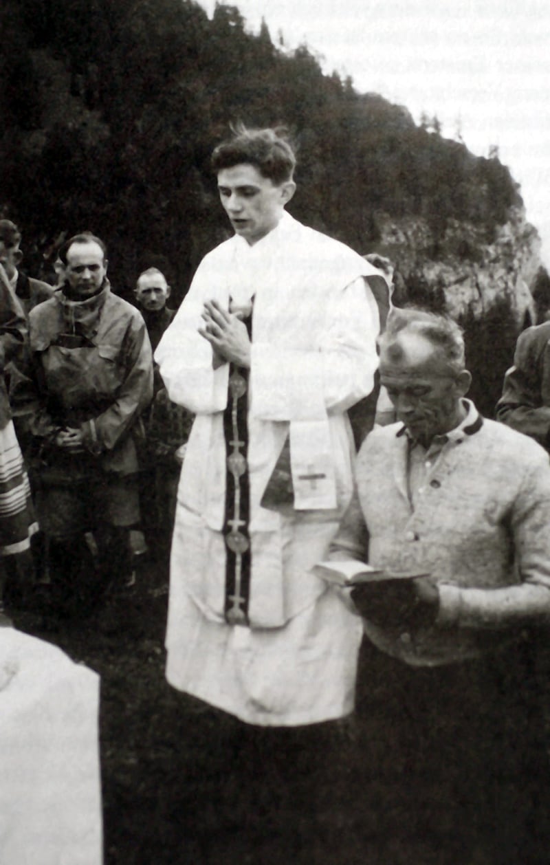 Ratzinger during an open-air mass in 1952. AFP