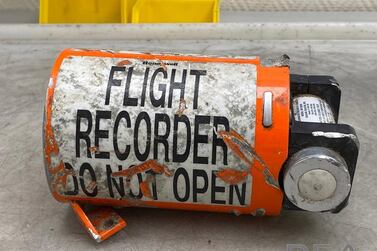 The flight recorder from the Iranian missile-downed Ukraine International Airlines Flight PS752 Boeing 737 jet, as work begins at the BEA investigation bureau in Le Bourget, France. EPA