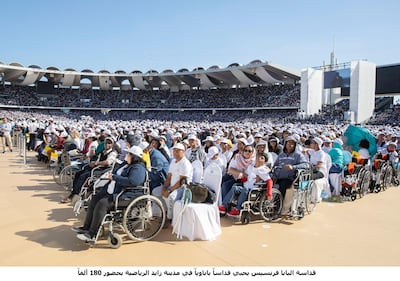 ABU DHABI, UNITED ARAB EMIRATES - February 04, 2019: Day three of the UAE papal visit - Celebrants attend Holy Mass at Zayed Sports City Stadium.

( Mohammad Al Bloushi / Ministry of Presidential Affairs )
---