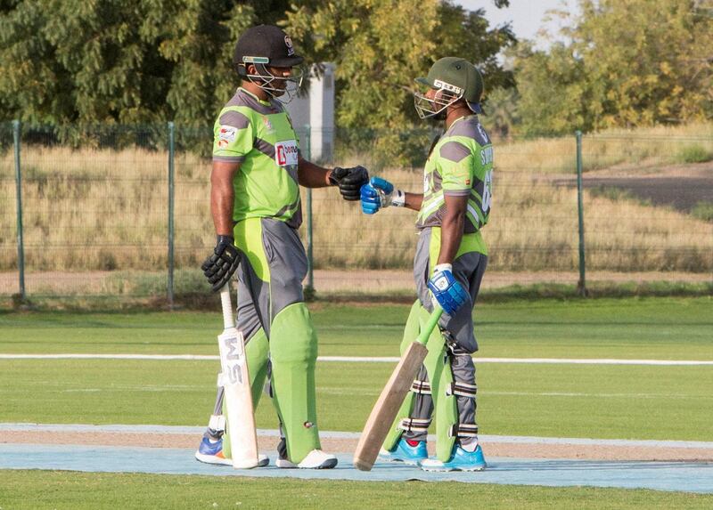 Al Ain, United Arab Emirates - Mohammed Usman with his Dragons team Sampath (69) at the cricket match between Dragons vs Chennai at Al Ain Cricket Club, Equestrian Shooting & Golf Club.  Ruel Pableo for The National 