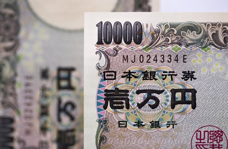 Japanese 10,000 yen banknotes are arranged for a photograph in Tokyo, Japan, on Thursday, Sept. 7, 2017. Japanese stocks fell as the yen strengthened while investors prepared themselves for the economic damage that Hurricane Irma may inflict on Florida and mulled U.S. President Donald Trump’s most recent comments on North Korea. Photographer: Tomohiro Ohsumi/Bloomberg