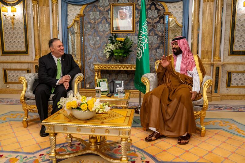 US Secretary of State Mike Pompeo takes part in a meeting with Saudi Arabia's Crown Prince Mohammed bin Salman in Jeddah, Saudi Arabia.  AFP