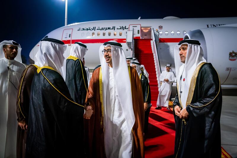 Sheikh Abdullah arrived in Bahrain on Saturday, where he was met by Dr Abdullatif bin Rashid Al Zayani, Bahraini Minister of Foreign Affairs, and Sheikh Sultan bin Hamdan bin Zayed Al Nahyan, the UAE ambassador to the kingdom, along with a number of officials.