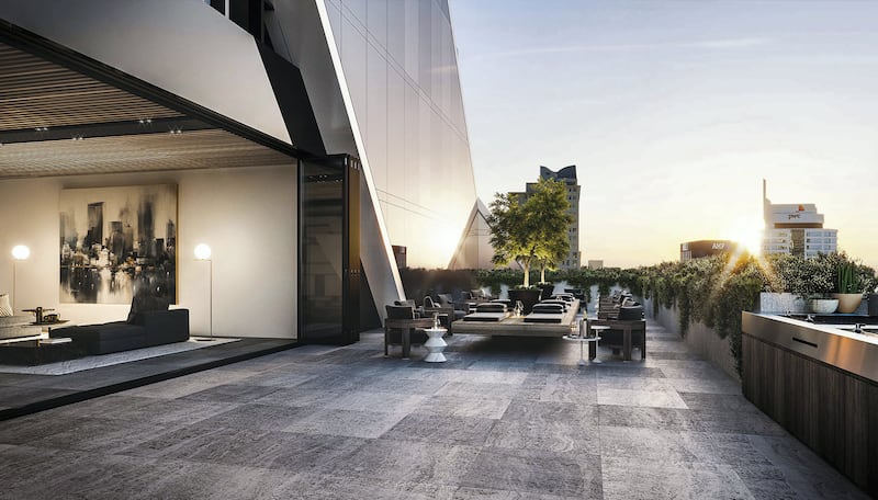 An outdoor terrace makes the most of the views from New Zealand's tallest residential building.  