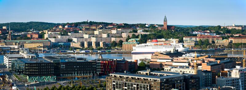 28 Jun 2011, Gothenburg, Sweden --- Panoramic shot of the north and south shore against blue sky at Gothenburg, Sweden --- Image by © Björn Andrén/Matton Collection/Corbis