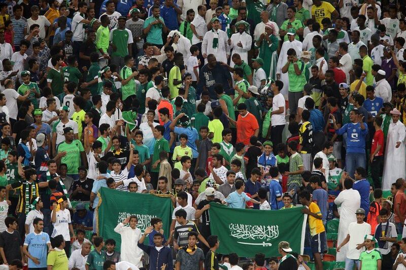 Saudi fans promise to provide an imposing atmosphere when the UAE play Saudi Arabia in Jeddah on Tuesday in World Cup qualifying. Jordan Pix / Getty Images