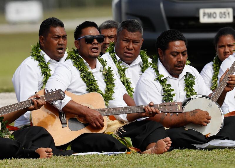 The royal couple were welcomed by musicians.Getty Images