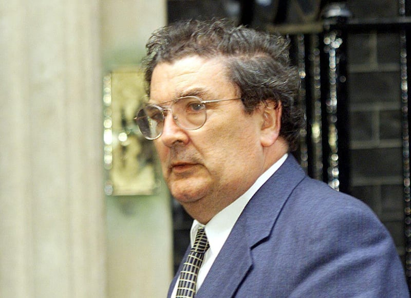 John Hume arrives at No 10 Downing Street before  talks with Tony Blair on the Northern Ireland Good Friday peace talks crisis. EPA