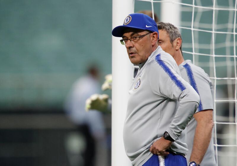 Soccer Football - Europa League Final - Chelsea Training - Baku Olympic Stadium, Baku, Azerbaijan - May 28, 2019   Chelsea manager Maurizio Sarri during training   REUTERS/Maxim Shemetov