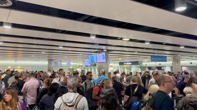 People wait in line at Heathrow airport, after the Border Force suffered a nationwide technical issue that affected passport control at airports across the UK. Reuters 