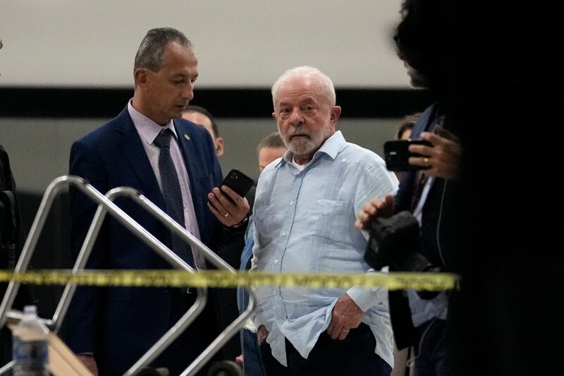 President Lula da Silva in the presidential palace after it was stormed by supporters of Jair Bolsonaro. AP