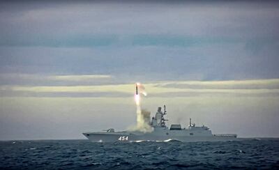 A Zircon hypersonic cruise missile launched by the Russian navy.
AP