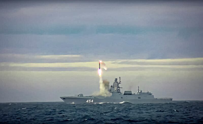 A Zircon hypersonic cruise missile is launched from the Admiral Gorshkov frigate in the Barents Sea. Photo: Russian Defence Ministry