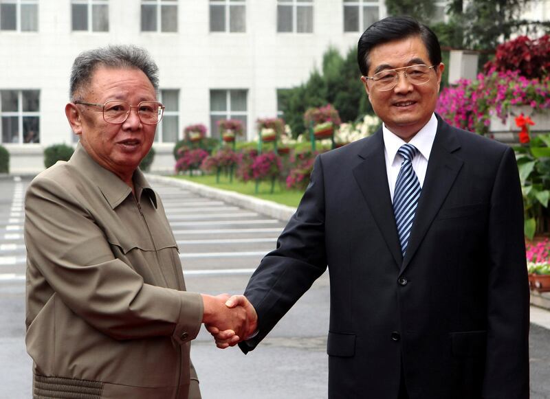 FILE - In this Aug. 27, 2010 photo released by China's official Xinhua news agency, Chinese President Hu Jintao, right, meets with North Korean leader Kim Jong Il in Changchun, in northeast China's Jilin province. Kim Jong Il, North Korea's mercurial and enigmatic leader whose iron rule and nuclear ambitions dominated world security fears for more than a decade, has died. He was 69. (AP Photo/Xinhua, Ju Peng, File) NO SALES *** Local Caption ***  North Korea Obit Kim Jong Il.JPEG-073e8.jpg