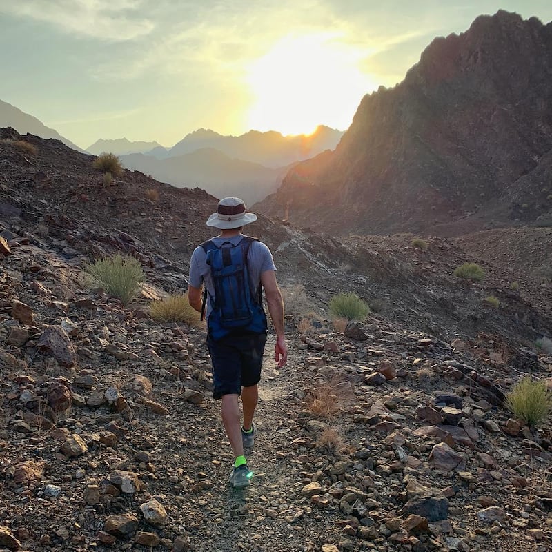 Here's a closer to home travel photo, with the Crown Prince hiking through Hatta. Instagram / Faz3