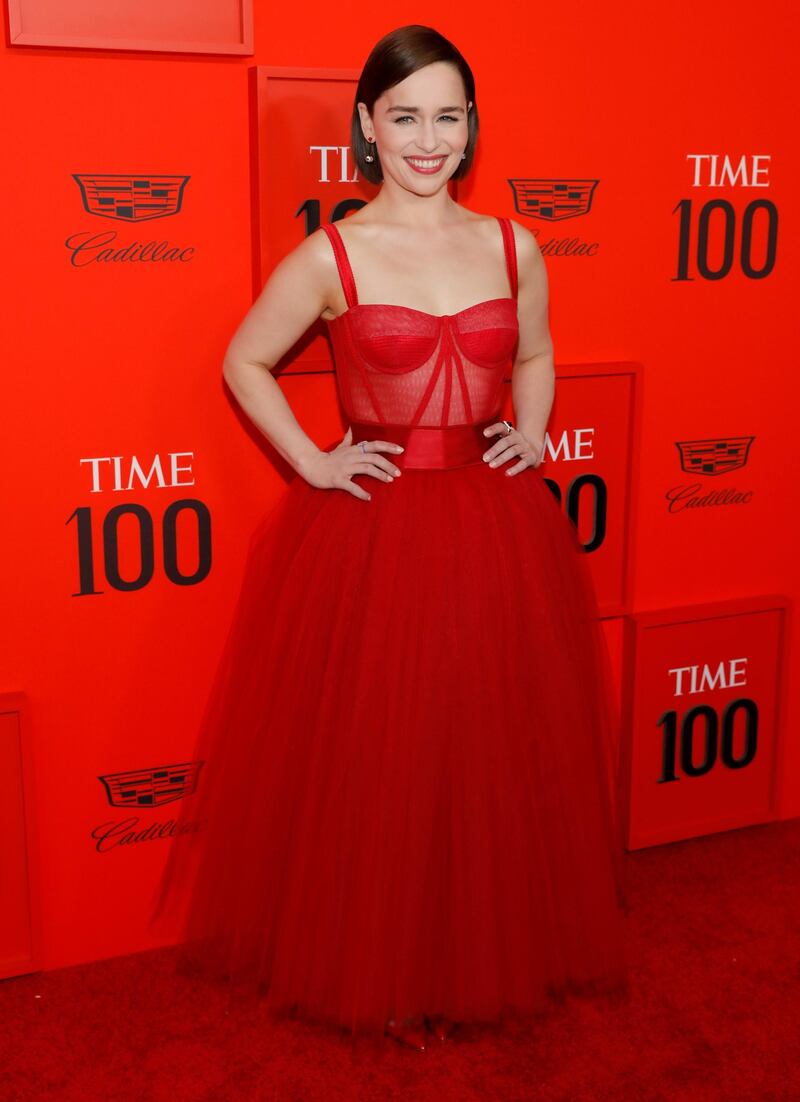 Emilia Clarke arrives on the red carpet for the Time 100 Gala at the Lincoln Center in New York on April 23, 2019. Reuters