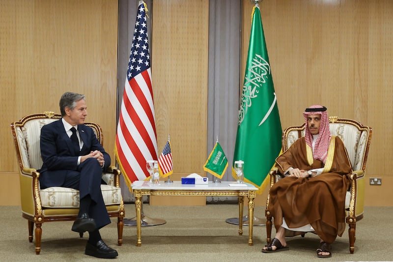 The US Secretary of State held talks with Prince Faisal in Riyadh. AP 