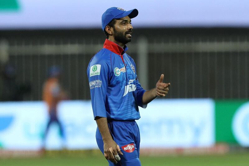 Ajinkya Rahane of Delhi Capitals during match 34 of season 13 of the Indian Premier League (IPL ) between the Delhi Capitals and the Chennai Super Kings held at the Sharjah Cricket Stadium, Sharjah in the United Arab Emirates on the 17th October 2020.  Photo by: Arjun Singh  / Sportzpics for BCCI