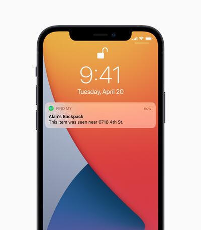 If AirTag goes missing, the Find My network can help track it down, providing a notification to the user if it has been located. Photo: Apple