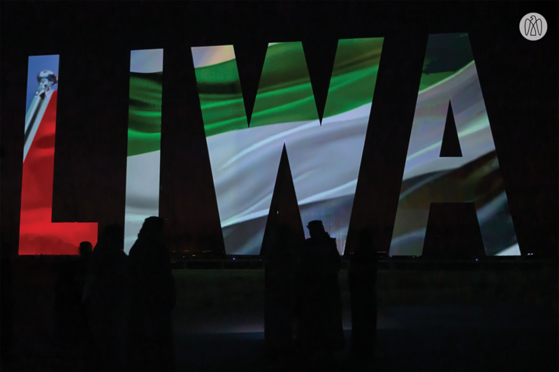 The giant Liwa sign in the colours of the UAE flag. Photo: Abu Dhabi Media Office