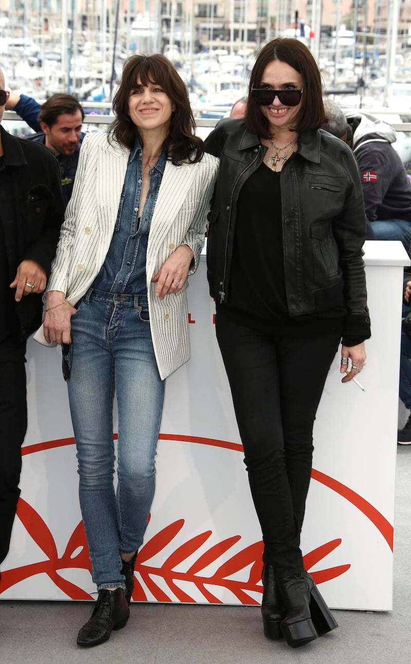 Actress Charlotte Gainsbourg, left, and Beatrice Dalle pose for photographers at the photo call for the film 'Lux Aeterna' at the 72nd international film festival, Cannes, southern France, Sunday, May 19, 2019. (Photo by Joel C Ryan/Invision/AP)