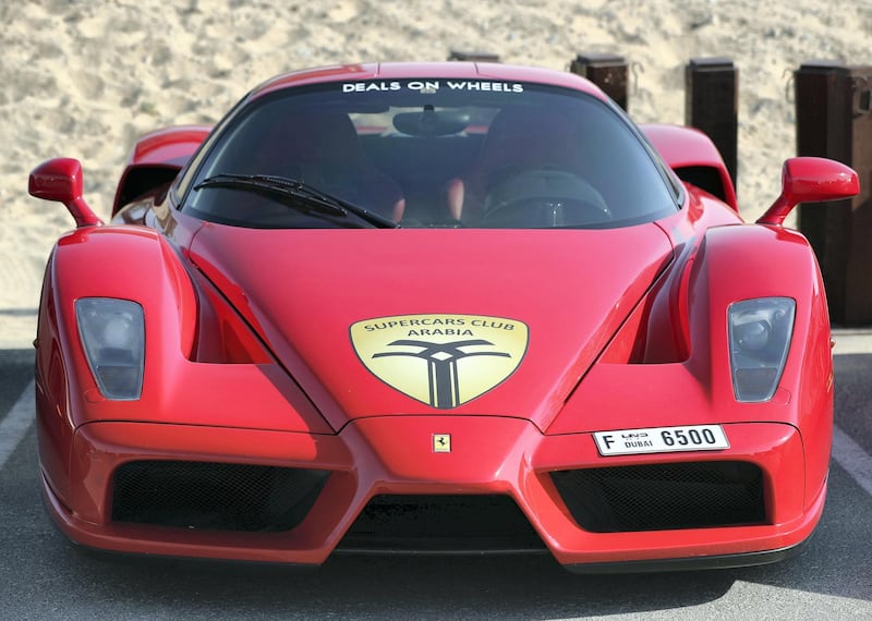 Dubai, United Arab Emirates - January 6th, 2018: A Ferrari Enzo at the meeting of the Supercars Club Arabia. Saturday, January 6th, 2018 at Bab Al Shams Desert Resort & Spa, Dubai. Chris Whiteoak / The National