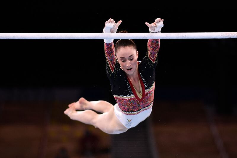 Belgium's Nina Derwael wins the women's uneven bars.