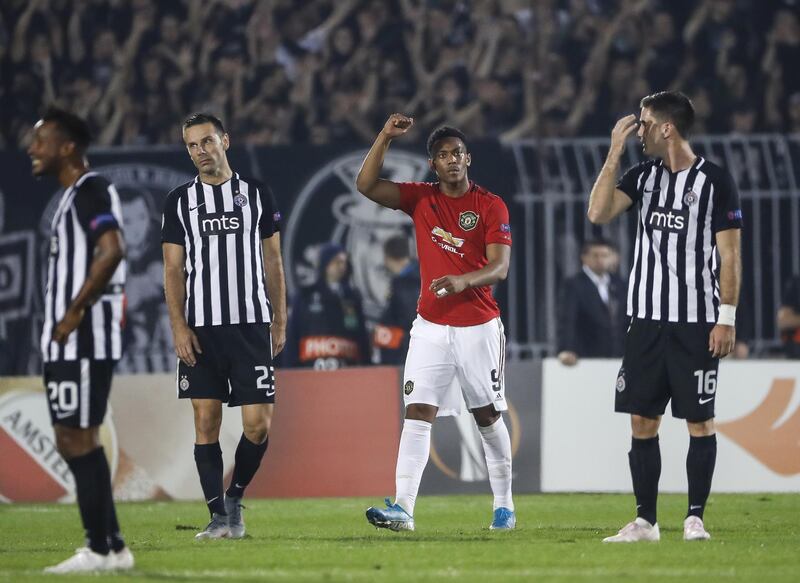 Anthony Martial scored Manchester United's solitary goal in their Europa League win over Partizan Belgrade. Getty Images