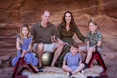 Prince William, his wife Kate and their children during a family holiday in Jordan in 2021. AFP