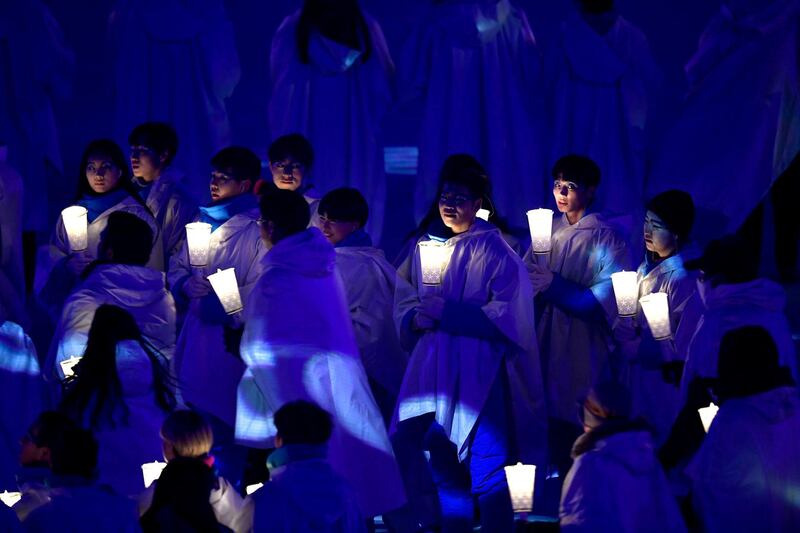Artists perform during the opening ceremony, which lasted just over two hours. Daniel Kopatsch / EPA