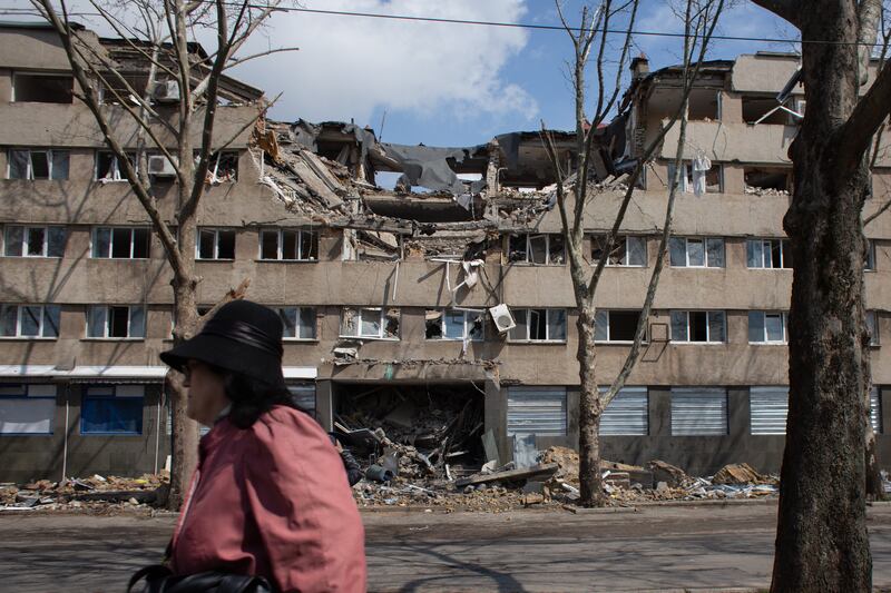 A hotel building destroyed in March in Mykolaiv, Ukraine. Getty Images