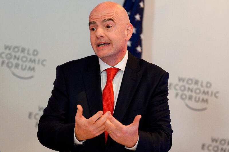FIFA President Gianni Infantino speaks during the Global Chief Executive Officers dinner at the World Economic Forum in Davos, Switzerland, on January 21, 2020. AFP / JIM WATSON