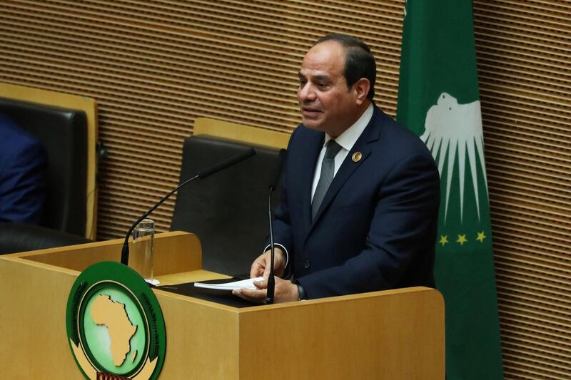 Egyptian President Abdel Fattah al-Sisi addresses the opening of the 32nd Ordinary Session of the Assembly of the Heads of State and the Government of the African Union (AU) in Addis Ababa, Ethiopia, February 10, 2019. REUTERS/Tiksa Negeri