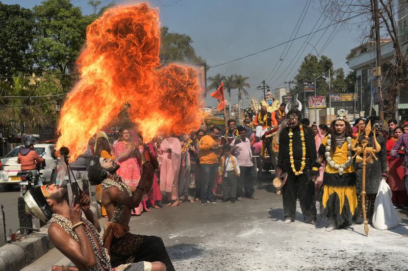 Dancers breathe fire during a Hindu religious procession in Amritsar, India. AFP
