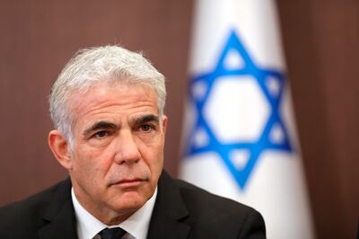 Israeli Foreign Minister Yair Lapid at a cabinet meeting at the prime minister's office in Jerusalem on Wednesday.  AP