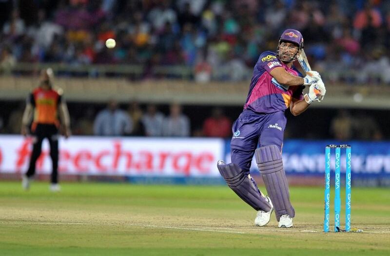 Rising Pune Supergiants batsman MS Dhoni plays a shot against Sunrisers Hyderabad. Noah Seelam / AFP