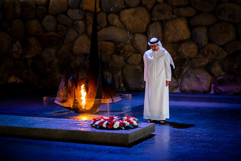 Sheikh Abdullah bin Zayed visits Holocaust memorial in Tel Aviv. Wam