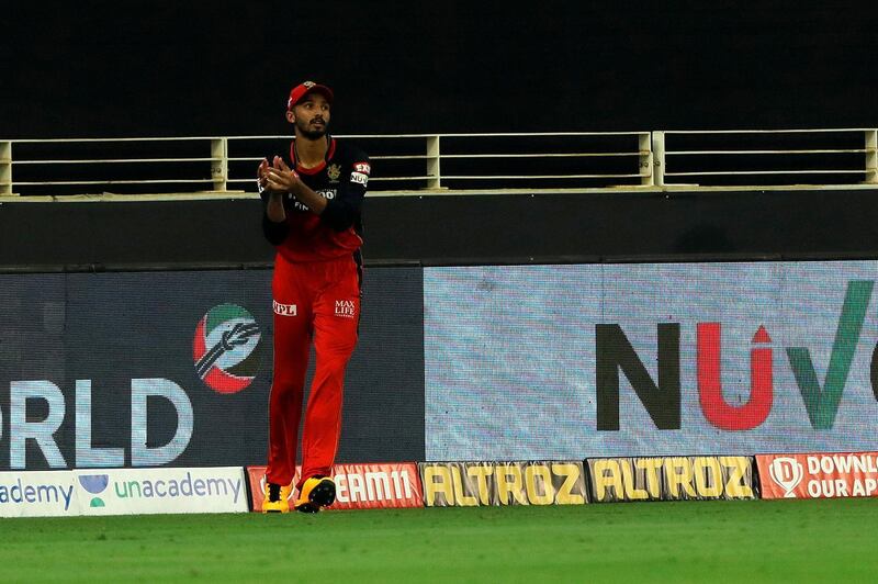 Devdutt Padikkal of Royal Challengers Bangalore taking a catch during match 19 of season 13 of the Dream 11 Indian Premier League (IPL) between the Royal Challengers Bangalore and the 
Delhi Capitals held at the Dubai International Cricket Stadium, Dubai in the United Arab Emirates on the 5th October 2020.  Photo by: Saikat Das  / Sportzpics for BCCI