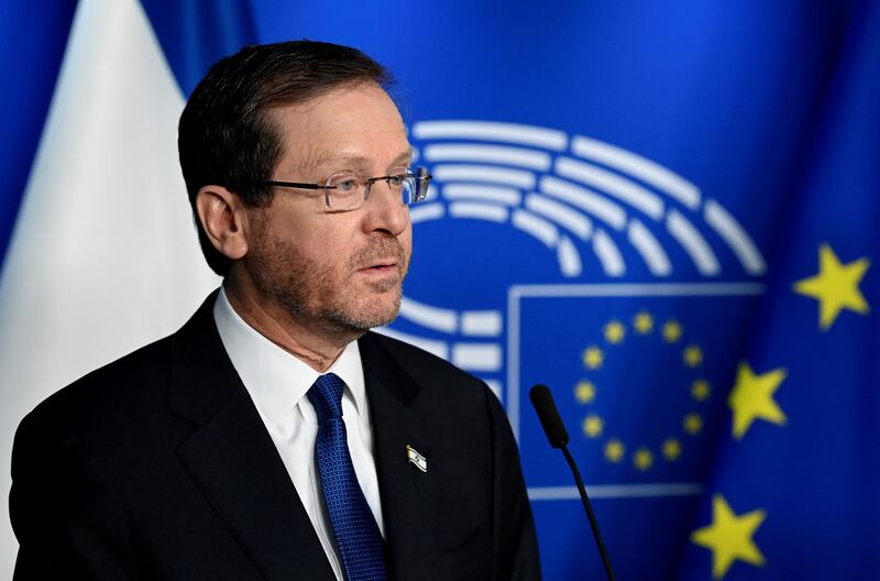 President of the State of Israel Isaac Herzog addresses the European Parliament on Thursday. AFP