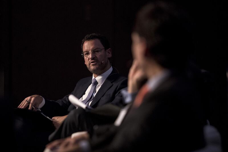 Alejandro Vollbrechthausen, managing director of Goldman Sachs & Co., speaks during the Peru CFO Summit in Lima, Peru, on Thursday, Aug. 16, 2018. The summit brings together decision makers in corporate finance and treasuries to discuss strategies that can help boost value in companies globally. Photographer: Guillermo Gutierrez/Bloomberg