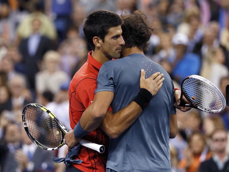 Novak Djokvoic, left, and Rafael Nadal, right, are Nos 1 and 2 in the ATP world tennis men's singles rankings. Mike Segar / Reuters 