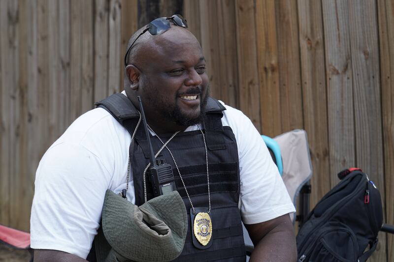 Security guard Keswick Farrar stands guard outside of the Jackson Women's Health Organisation, the last abortion clinic in Mississippi. Willy Lowry / The National 