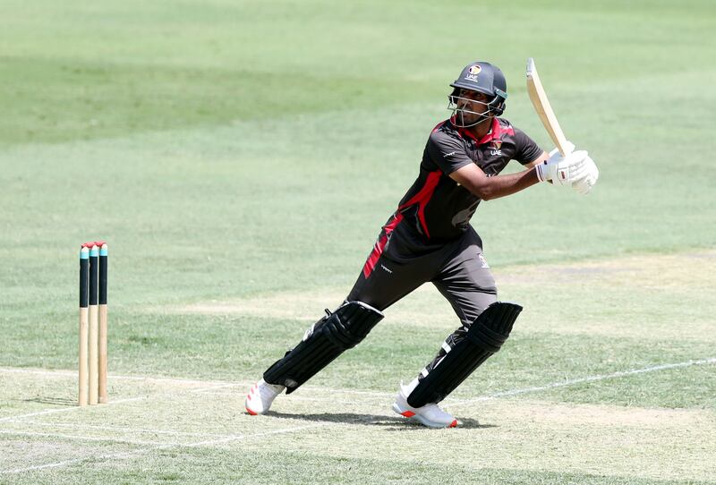 UAE batsman Junaid Siddique plays a shot.