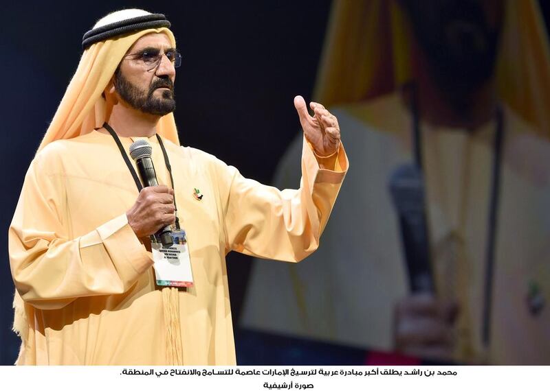 Sheikh Mohammed bin Rashid, Vice President and Ruler of Dubai, said tolerance is a key Emirati value that the Arab world must fully embrace. Wam